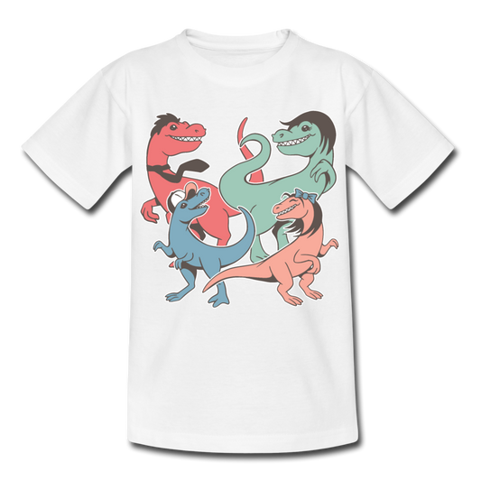 Kinder T-Shirt "Lustige Dinosaurier-Familie" - Weiß