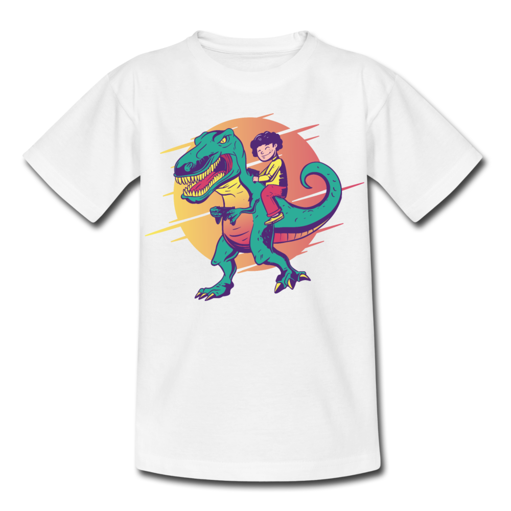 Kinder T-Shirt "Kind mit Dinosaurier" - Weiß