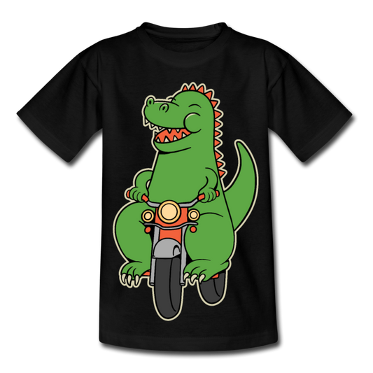 Kinder T-Shirt "Dinosaurier mit Motorrad" - Schwarz
