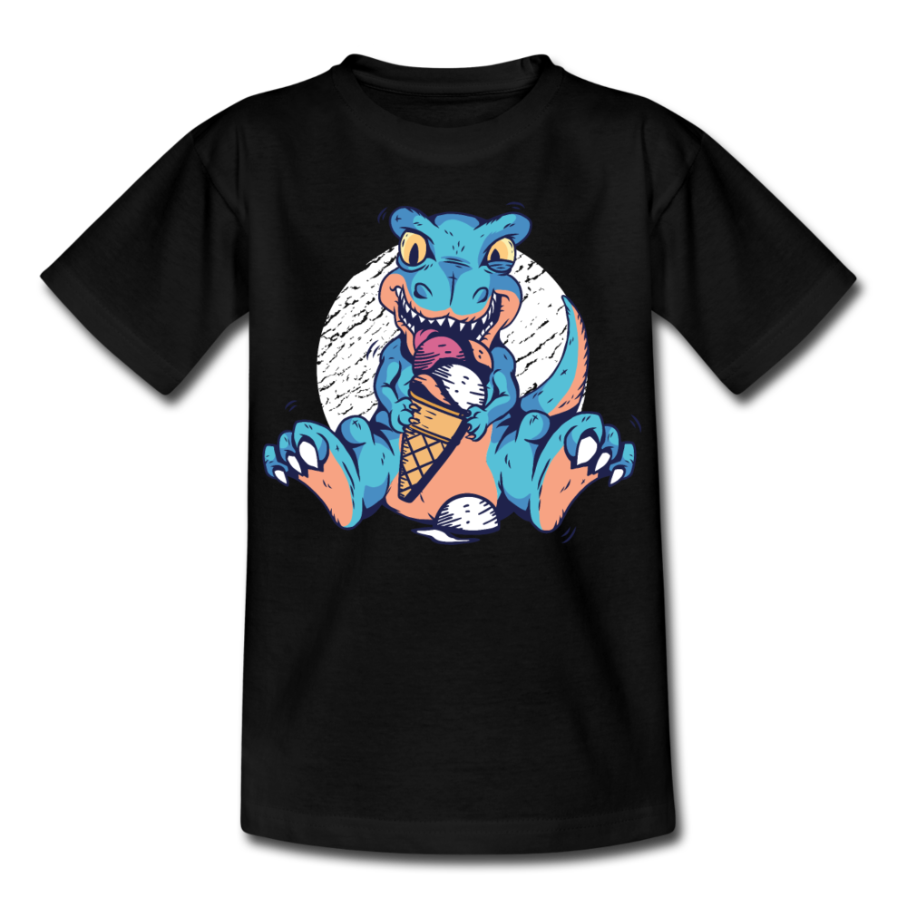 Kinder T-Shirt "Dinosaurier mit Eis" - Schwarz