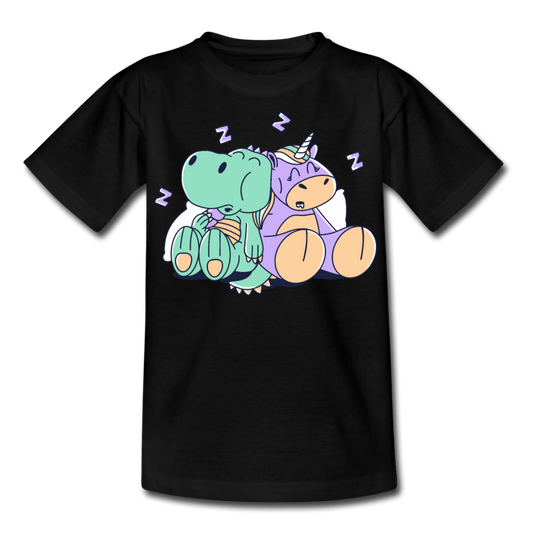 Kinder T-Shirt "Dinosaurier und Einhorn" - Schwarz