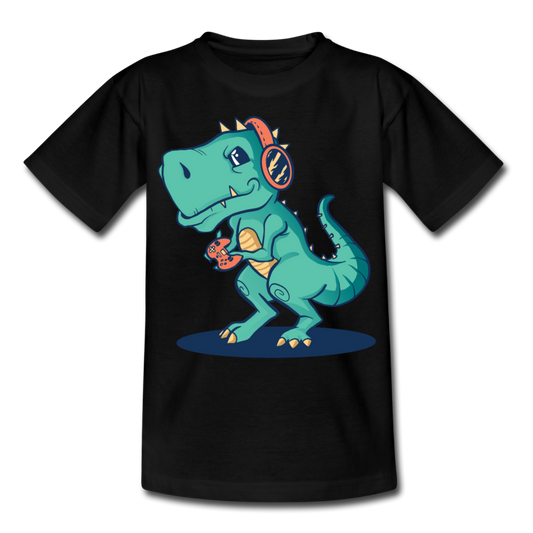 Kinder T-Shirt "Dinosaurier zockt Spiele" - Schwarz