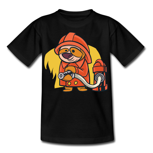 Kinder T-Shirt "Faultier-Feuerwehrmann" - Schwarz