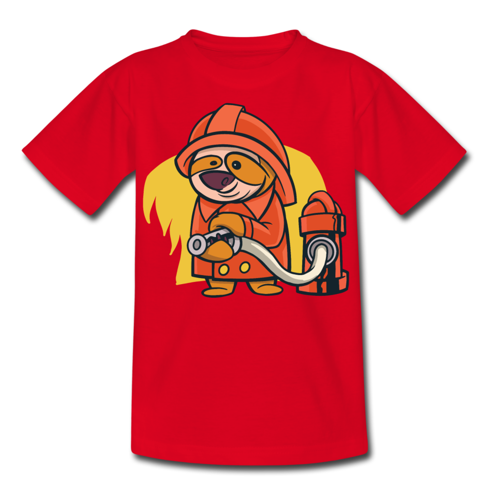 Kinder T-Shirt "Faultier-Feuerwehrmann" - Rot