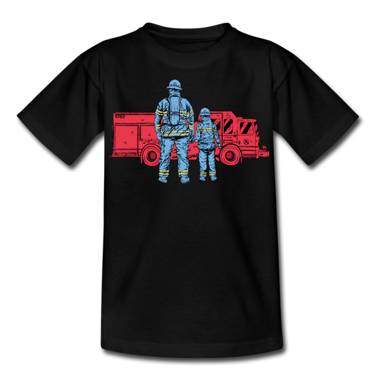 Kinder T-Shirt "Feuerwehr-Vater mit Sohn" - Schwarz