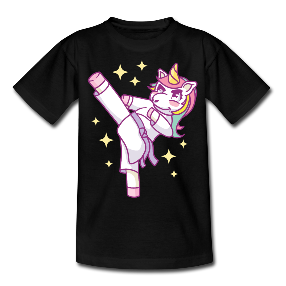 Kinder T-Shirt "Karate-Einhorn" - Schwarz