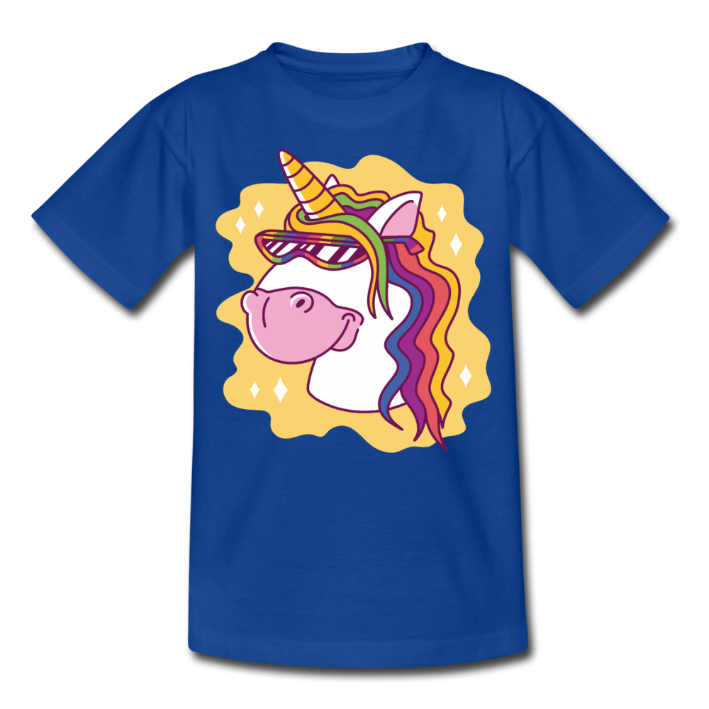 Kinder T-Shirt "Cooles Einhorn mit Sonnenbrille" - Royalblau