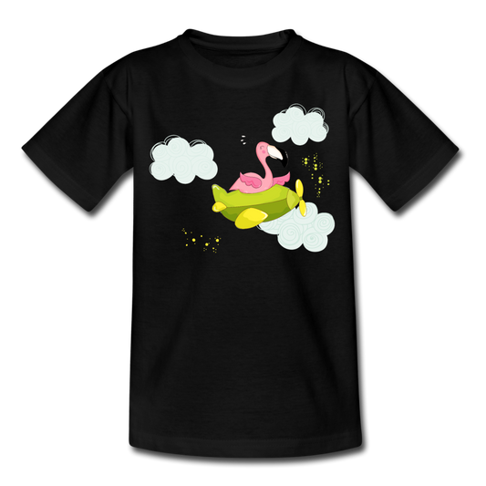 Kinder T-Shirt "Fliegender Flamingo" - Schwarz