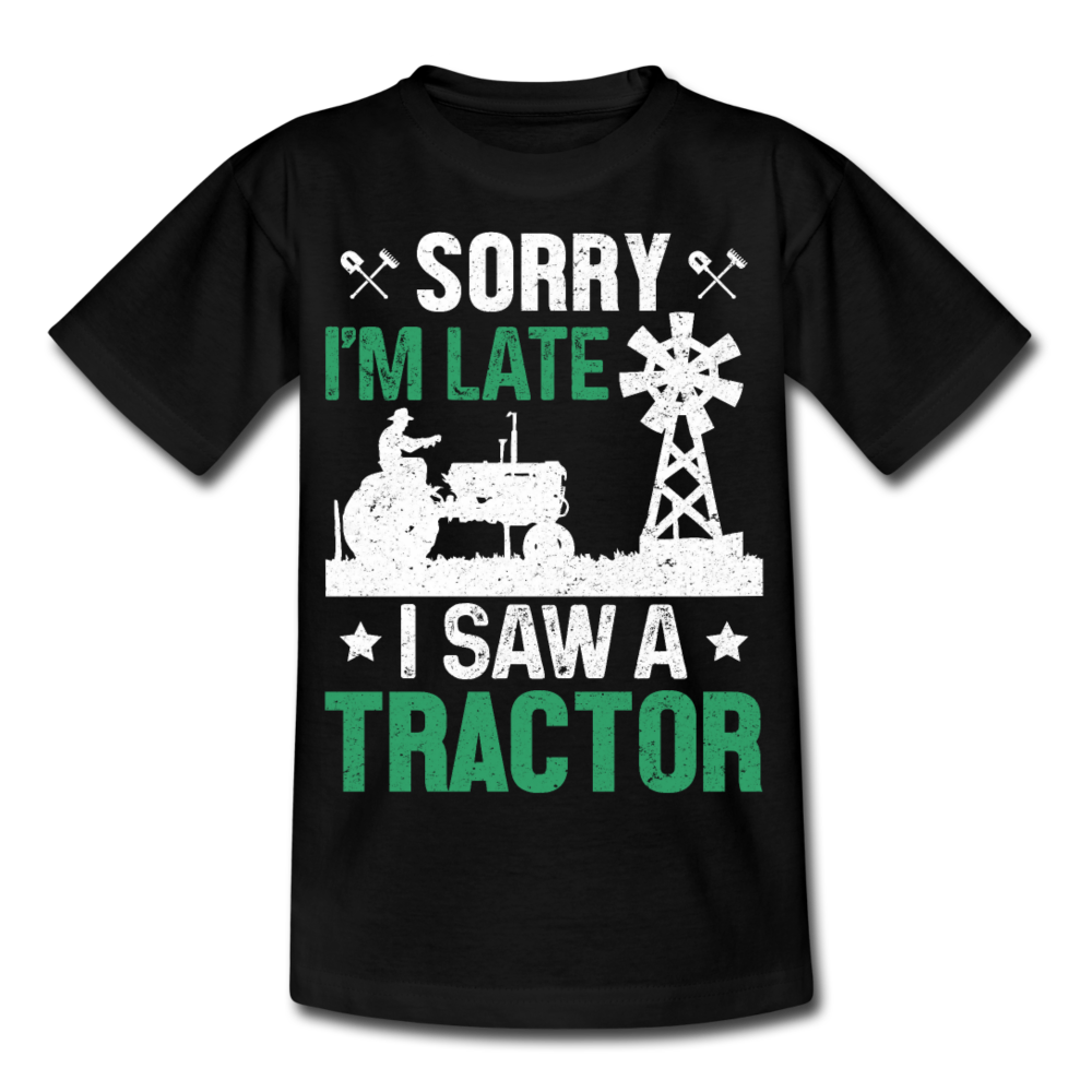 Kinder T-Shirt "I saw a tractor" - Schwarz