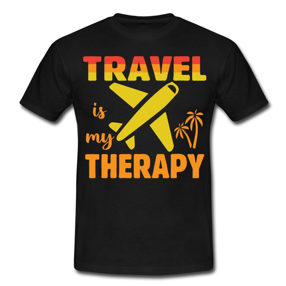 Männer T-Shirt "Travel is my therapy" - Schwarz
