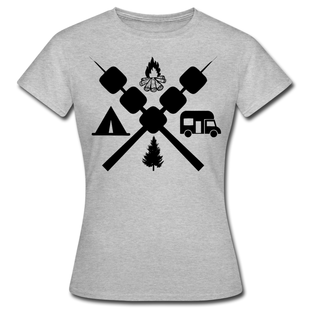 Frauen T-Shirt "Camping Symbole" - Grau meliert