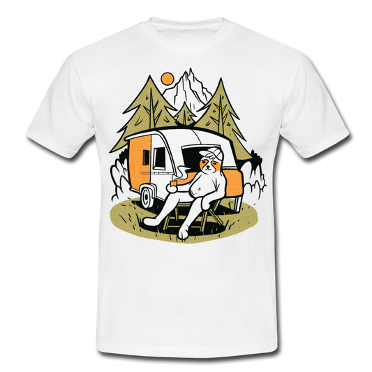 Männer T-Shirt "Faultier beim Camping" - Weiß