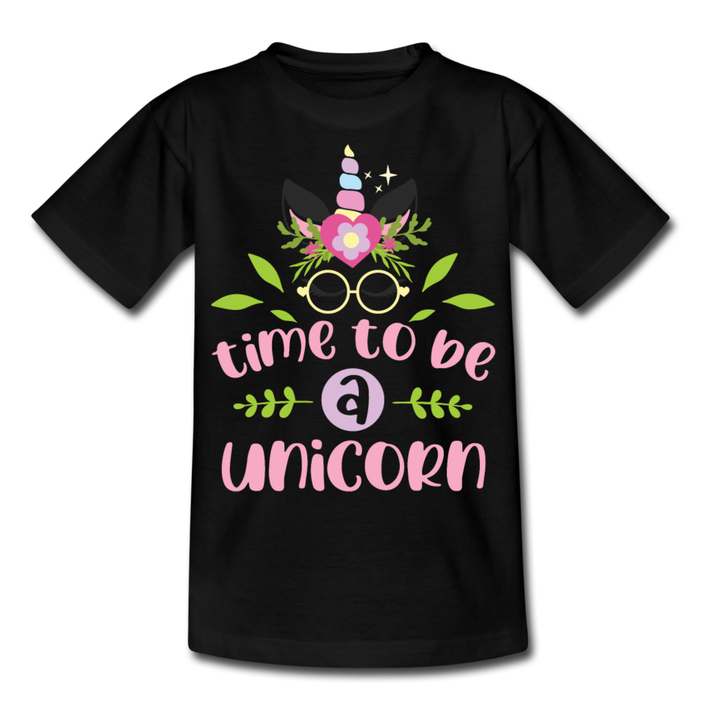 Kinder T-Shirt "Time to be a unicorn" - Schwarz