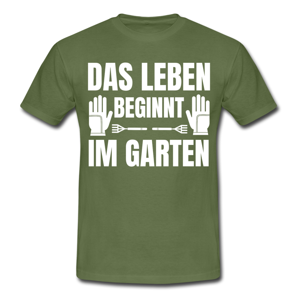 Männer T-Shirt "Das Leben beginnt im Garten" - Militärgrün