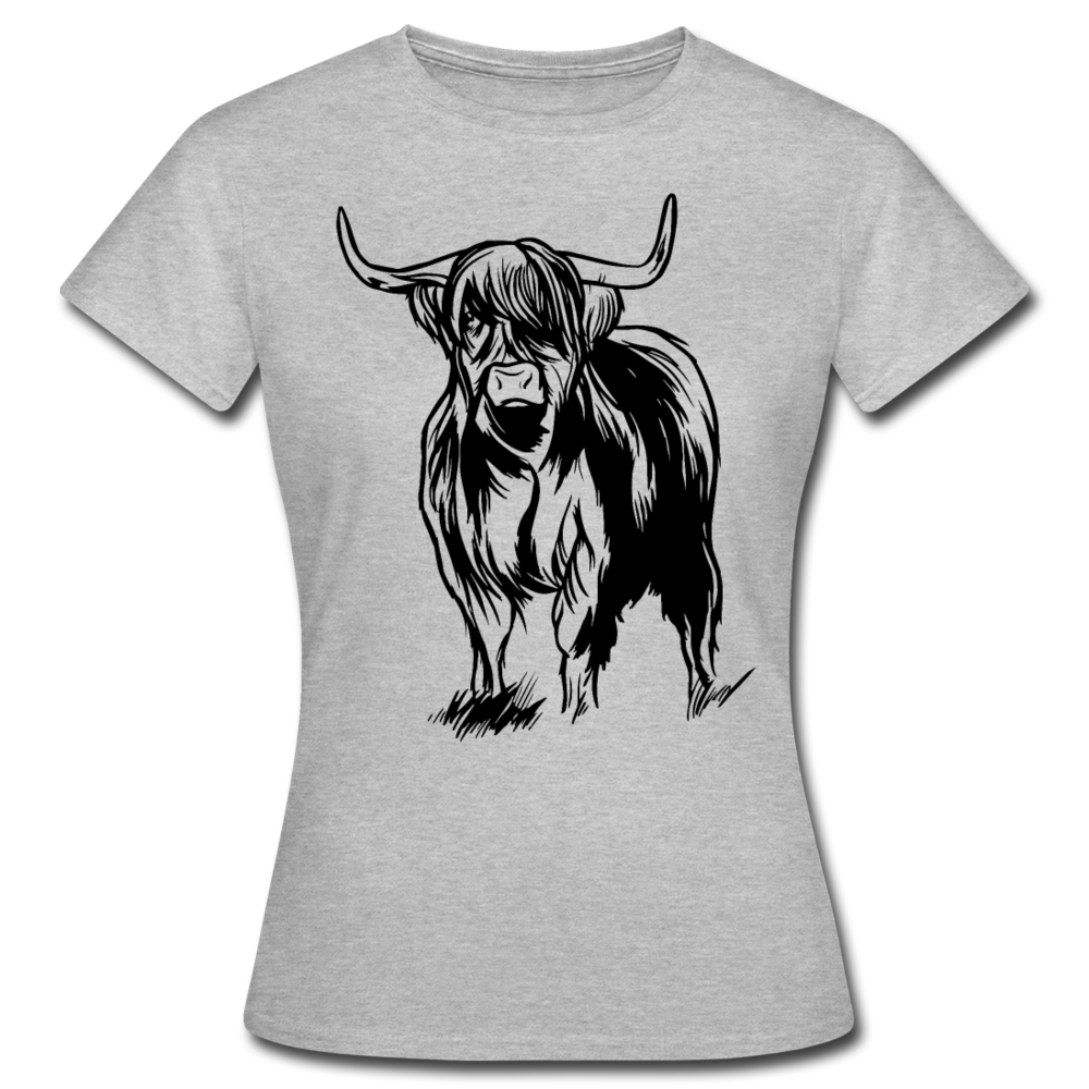 Frauen T-Shirt "Schottisches Hochlandrind" - Grau meliert