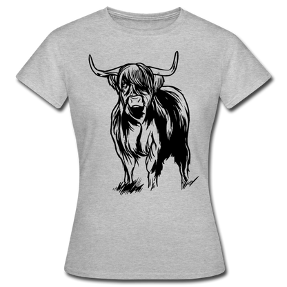 Frauen T-Shirt "Schottisches Hochlandrind" - Grau meliert