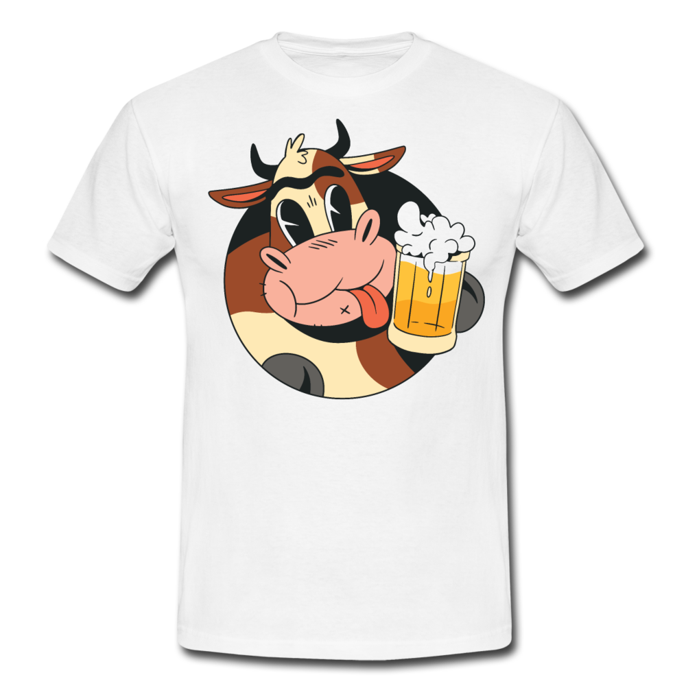 Männer T-Shirt "Kuh mit Bier" - Weiß