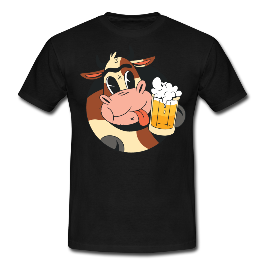 Männer T-Shirt "Kuh mit Bier" - Schwarz