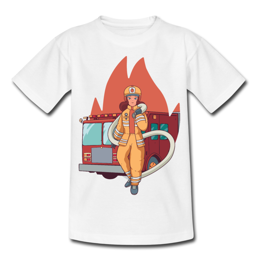 Kinder T-Shirt "Feuerwehrfrau" - Weiß