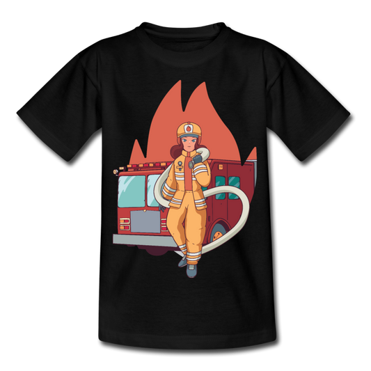 Kinder T-Shirt "Feuerwehrfrau" - Schwarz
