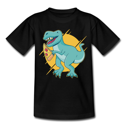 Kinder T-Shirt "Dinosaurier mit Pizza" - Schwarz