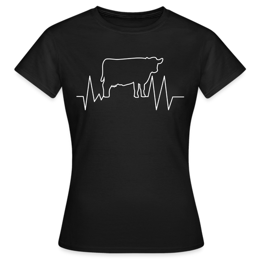 Frauen T-Shirt "Kuh mit Herzschlag" - Schwarz
