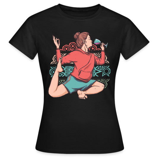 Frauen T-Shirt "Yoga-Wein-Motiv" - Schwarz