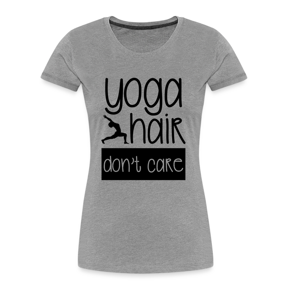 Frauen Premium Bio T-Shirt "Yoga hair don't care" - Grau meliert