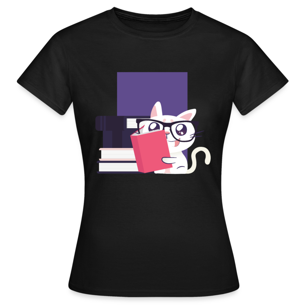 Frauen T-Shirt "Katze liest Bücher" - Schwarz