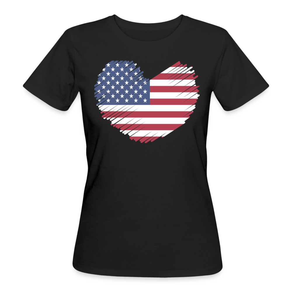 Frauen Bio T-Shirt "USA in Herzform" - Schwarz