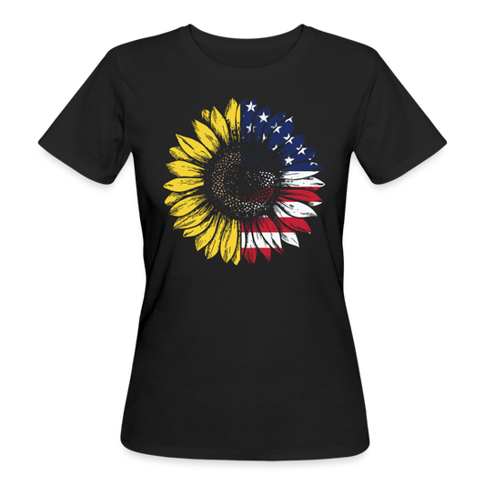 Frauen Bio T-Shirt "USA im Blumen-Stil" - Schwarz