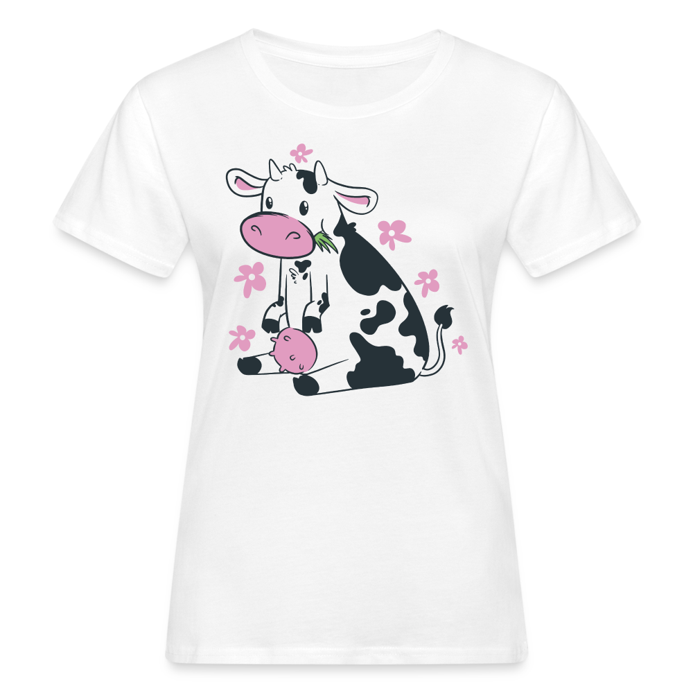 Frauen Bio T-Shirt "Niedliche Kuh frisst Gras" - weiß