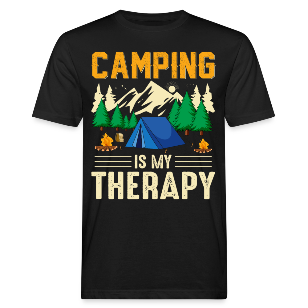 Männer Bio T-Shirt "Camping is my therapy" - Schwarz