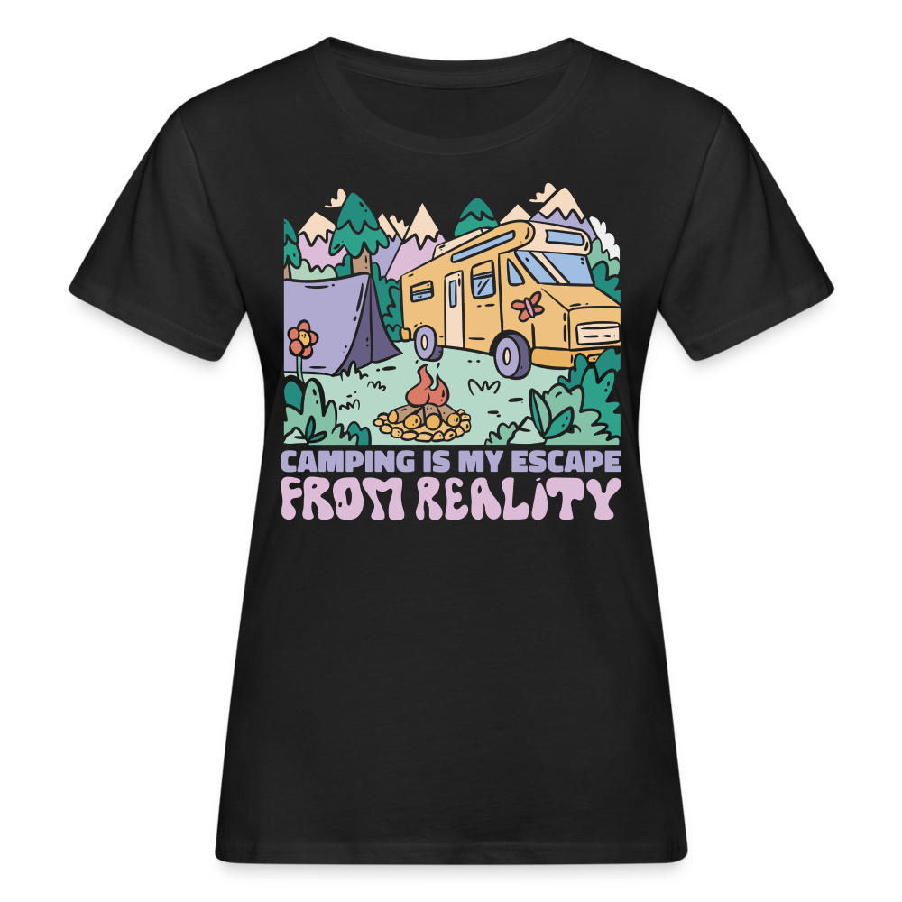 Frauen Bio-T-Shirt "camping is my escape from reality" - Schwarz