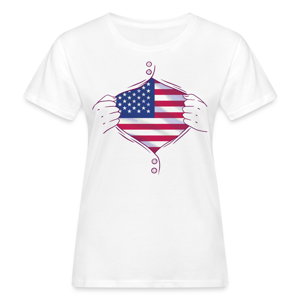 Frauen Bio-T-Shirt "USA Flagge unterm T-Shirt" - weiß