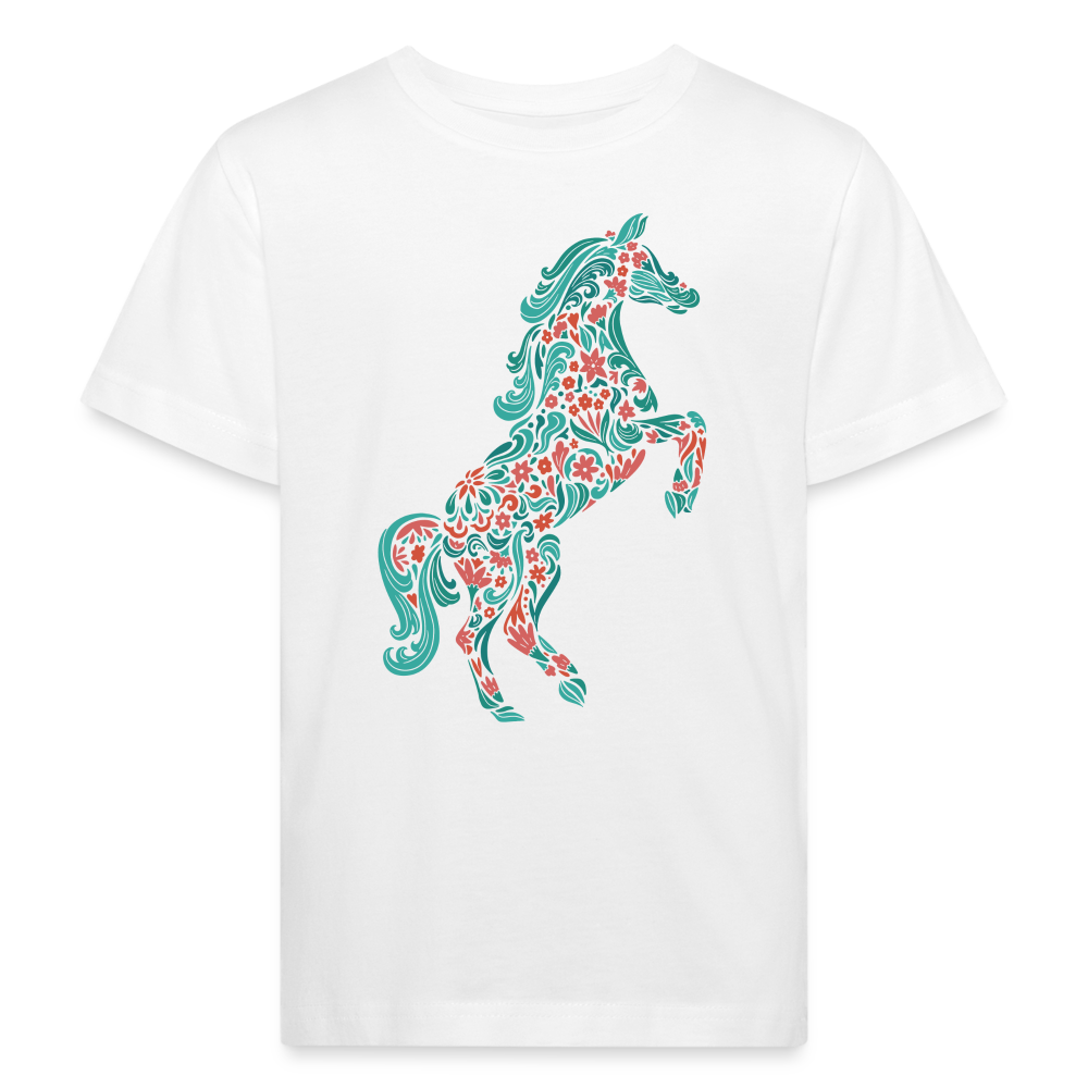 Kinder Bio-T-Shirt "Pferd aus Blumen" - weiß