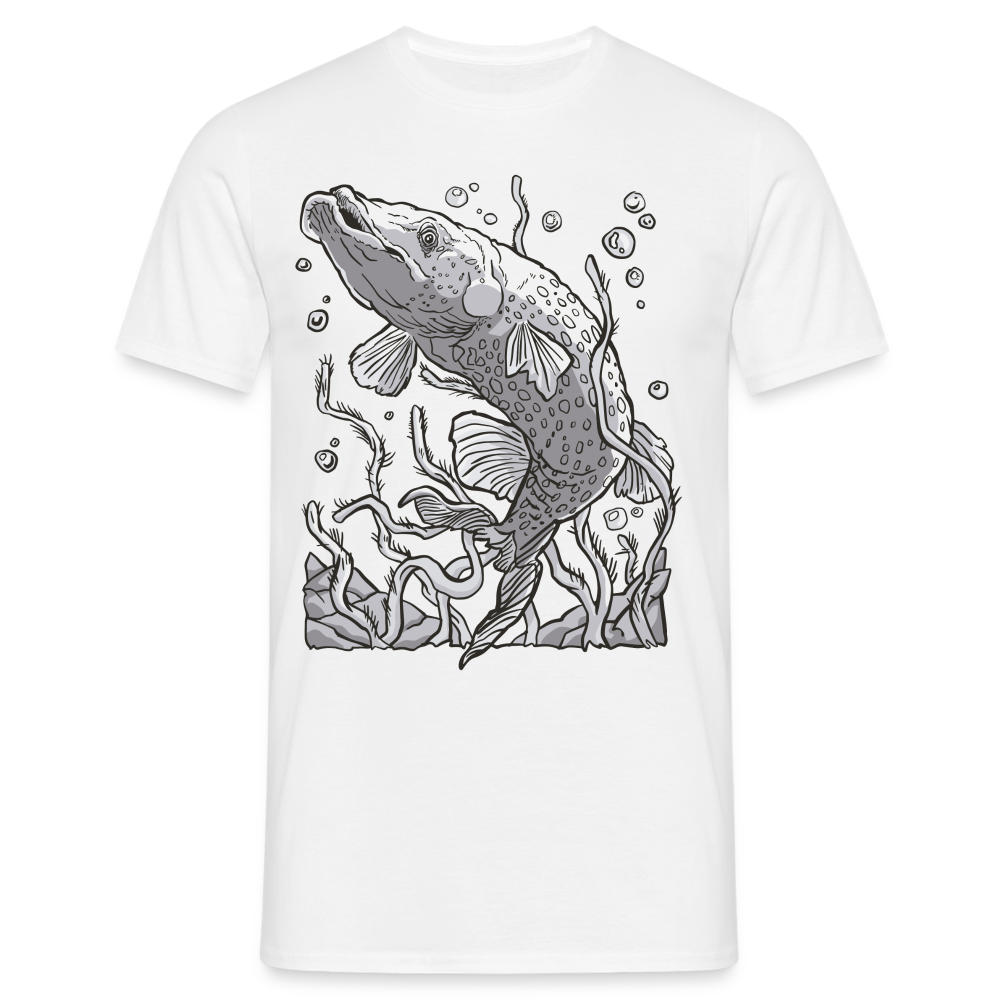 Männer T-Shirt "Hecht Fisch" (Schwarz/Weiß) - weiß