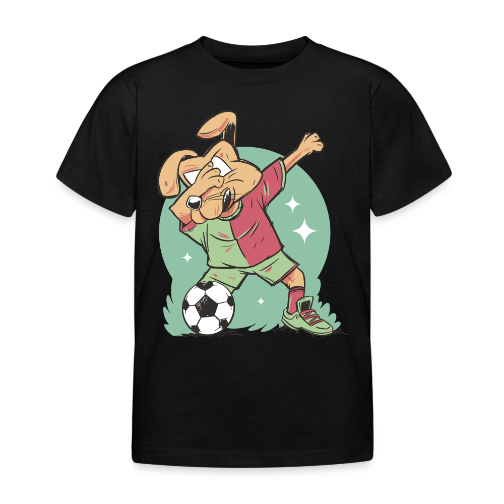 Kinder T-Shirt "Hund als Fußballer" - Schwarz