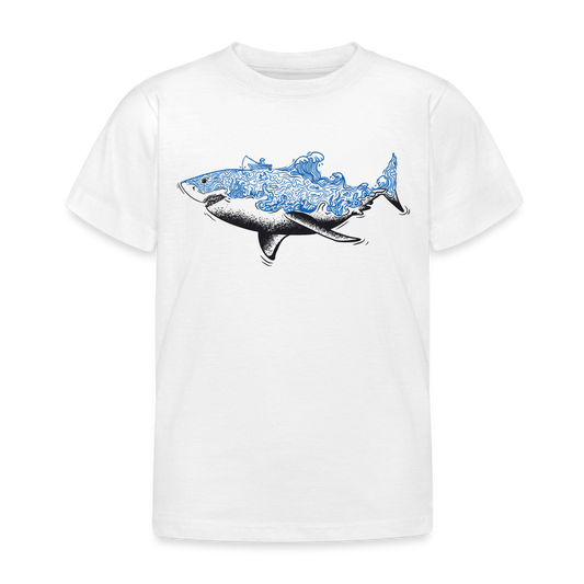 Kinder T-Shirt "Haifisch mit Wellen" - weiß