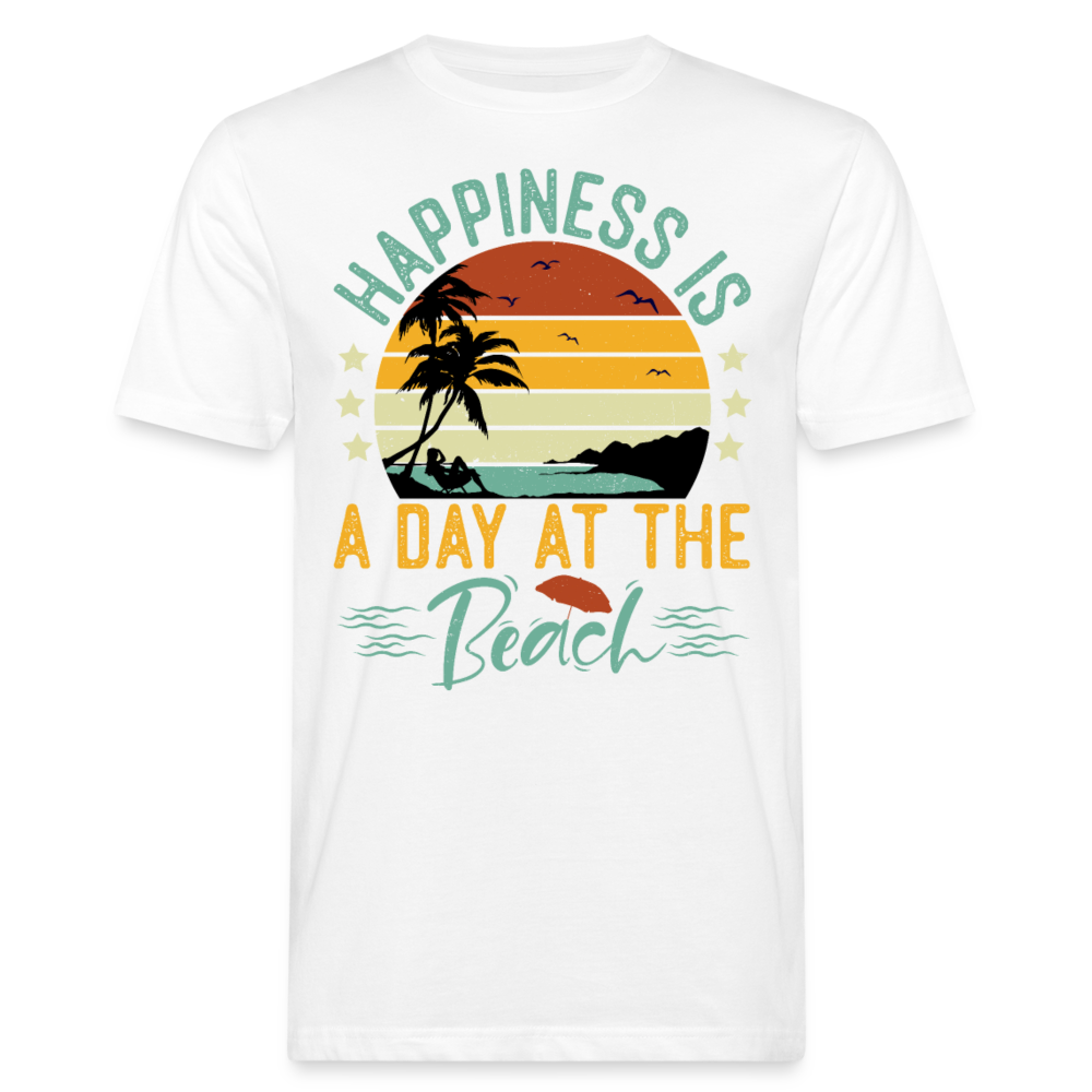 Männer Bio T-Shirt "Happiness is a day at the beach" - weiß