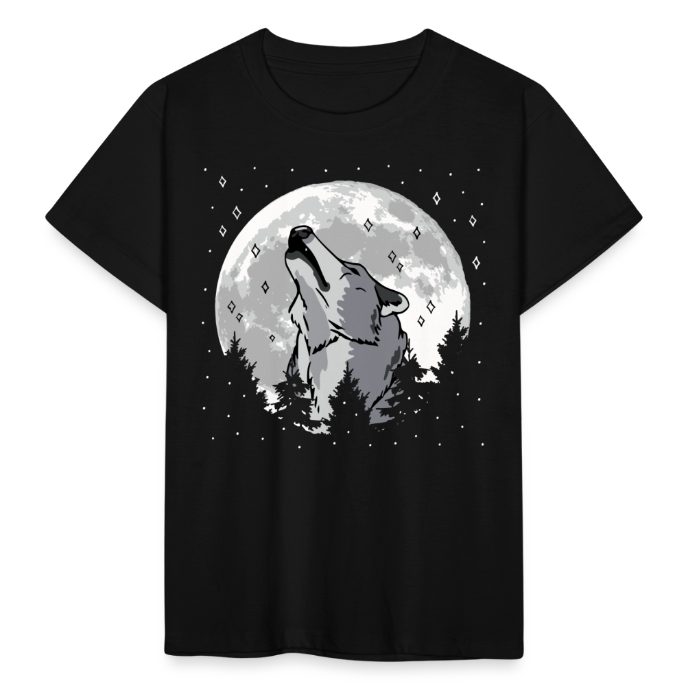 Kinder T-Shirt "Heulender Wolf mit Mond" - Schwarz