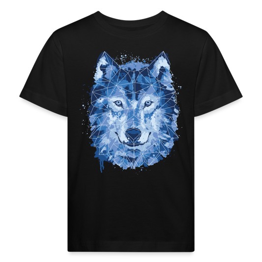 Kinder Bio-T-Shirt "Wasserfarben Wolf" - Schwarz