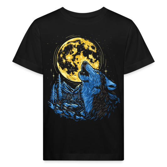 Kinder Bio-T-Shirt "Wolf heult den Mond an" - Schwarz