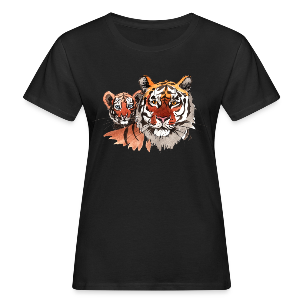 Frauen Bio T-Shirt "Zwei Tiger" - Schwarz