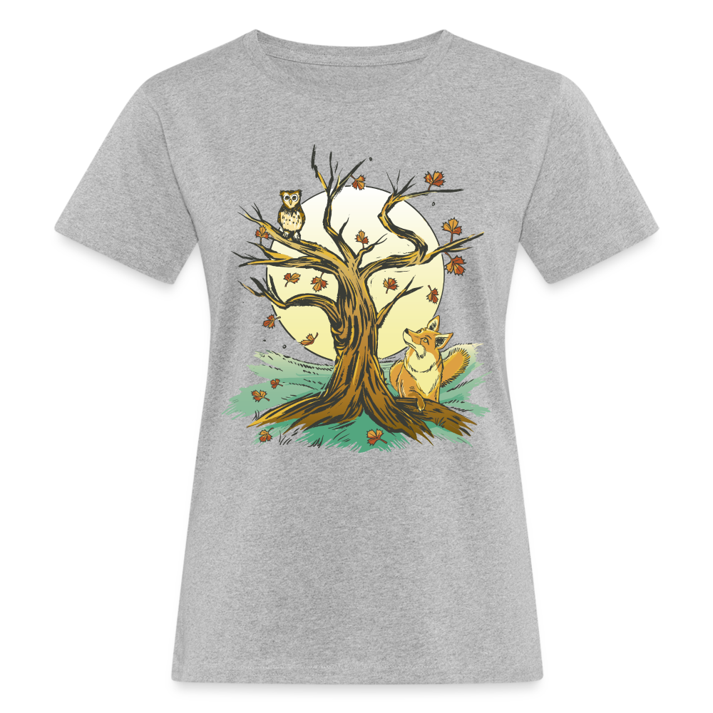 Frauen Bio-T-Shirt "Fuchs und Eule" - Grau meliert