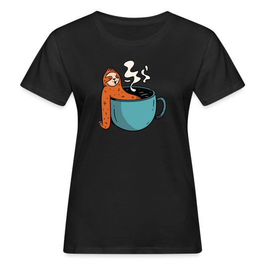 Frauen Bio T-Shirt "Faultier im Kaffee" - Schwarz