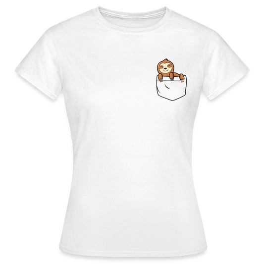 Frauen T-Shirt "Faultier in Brusttaschen-Optik" - weiß