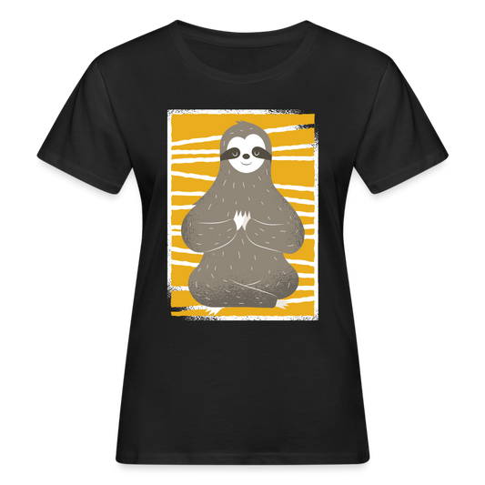 Frauen Bio T-Shirt mit Yoga-Faultier - Schwarz