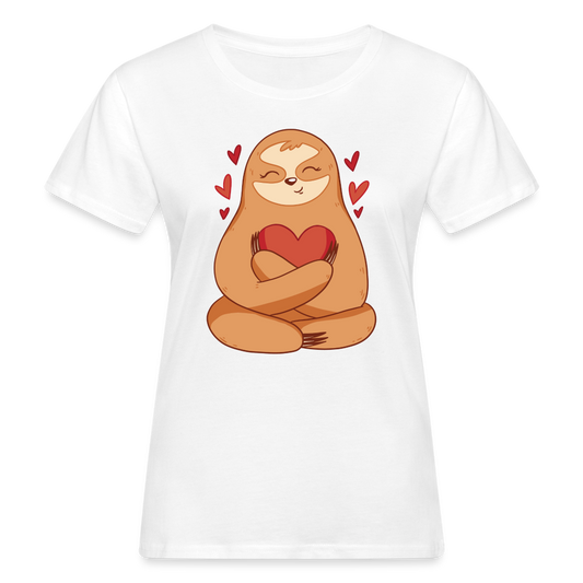 Frauen Bio-T-Shirt "Faultier umarmt Herz" - weiß