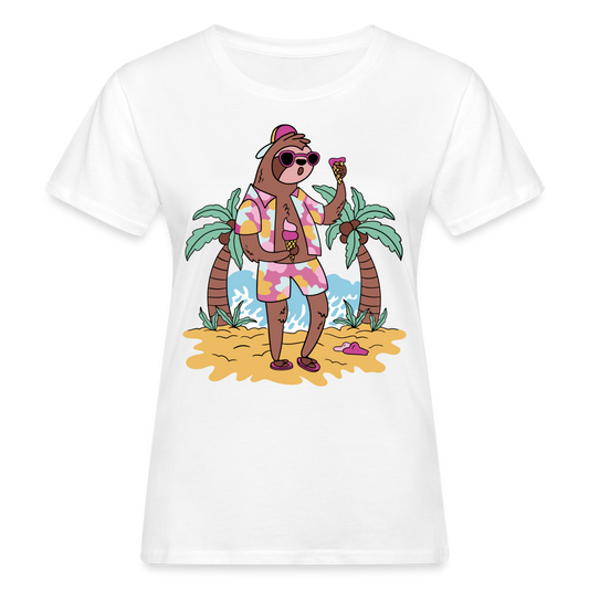 Frauen Bio-T-Shirt "Faultier am Strand" - weiß